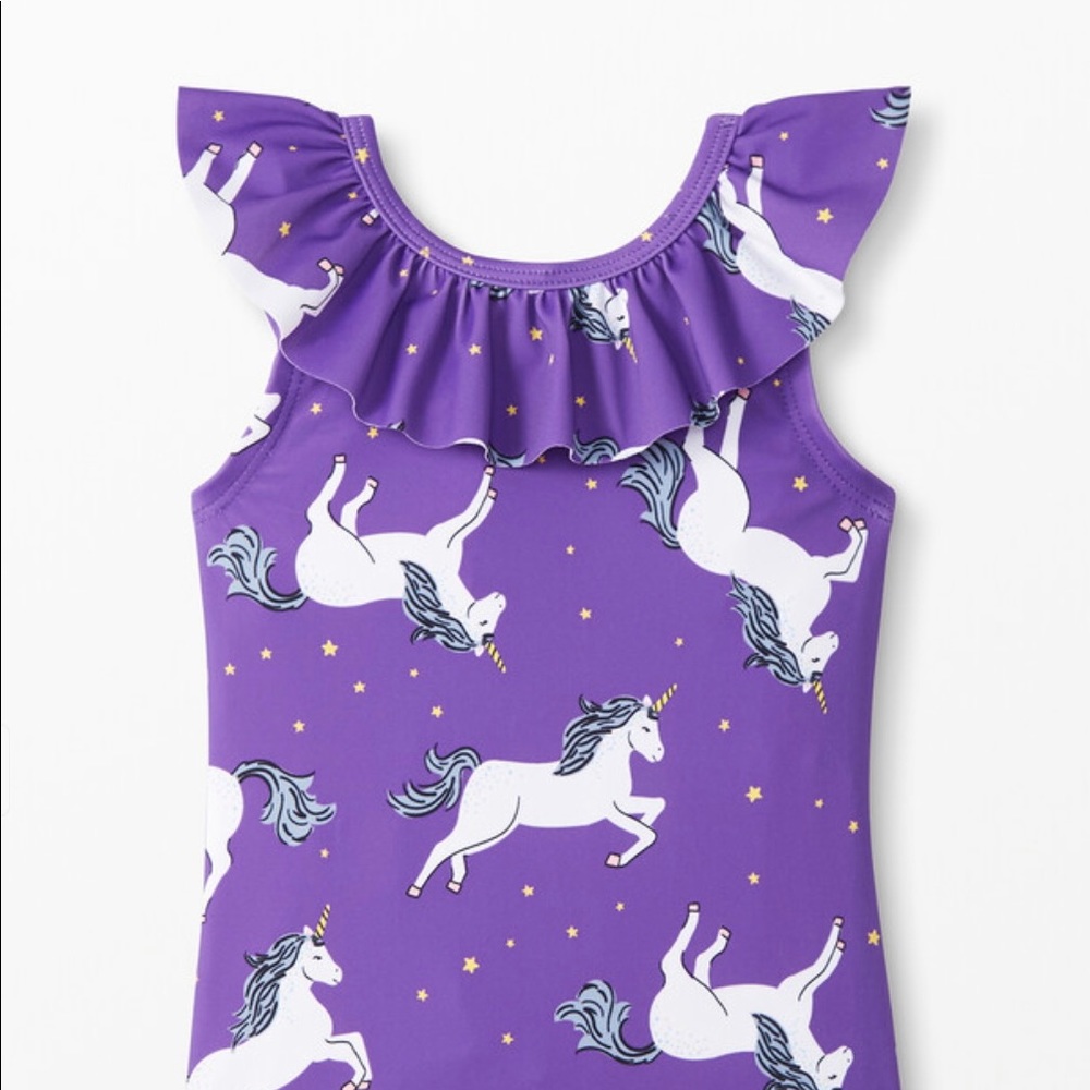 NEW Hanna Andersson Sunblock One Piece Swim Suit 2 2T Purple Unicorns Ruffle $44 - Picture 3 of 5
